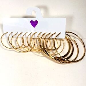 Set of 6 Pairs Polished Textured Gold tone Hoop Teardrop Earrings
